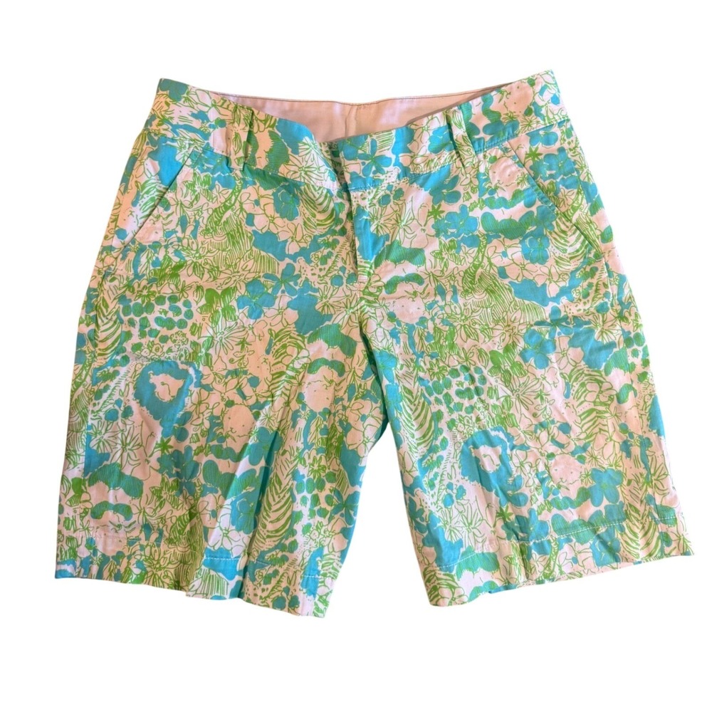 Lilly Pulitzer The Chipper Short Women 8 Blue Green Floral Tropical Chino Shorts - Picture 2 of 6